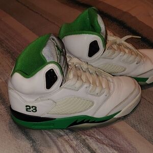 Jordan Kids Sneakers in White and Green with Black Accents